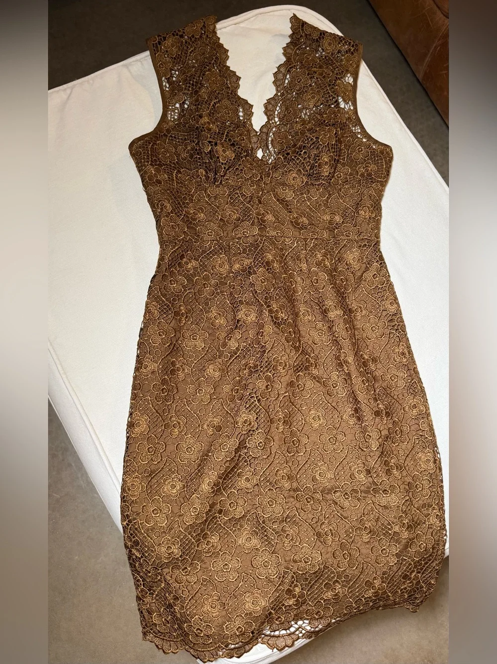 Tracy Reese Dress Brown Floral Lace V-Neck Sheath